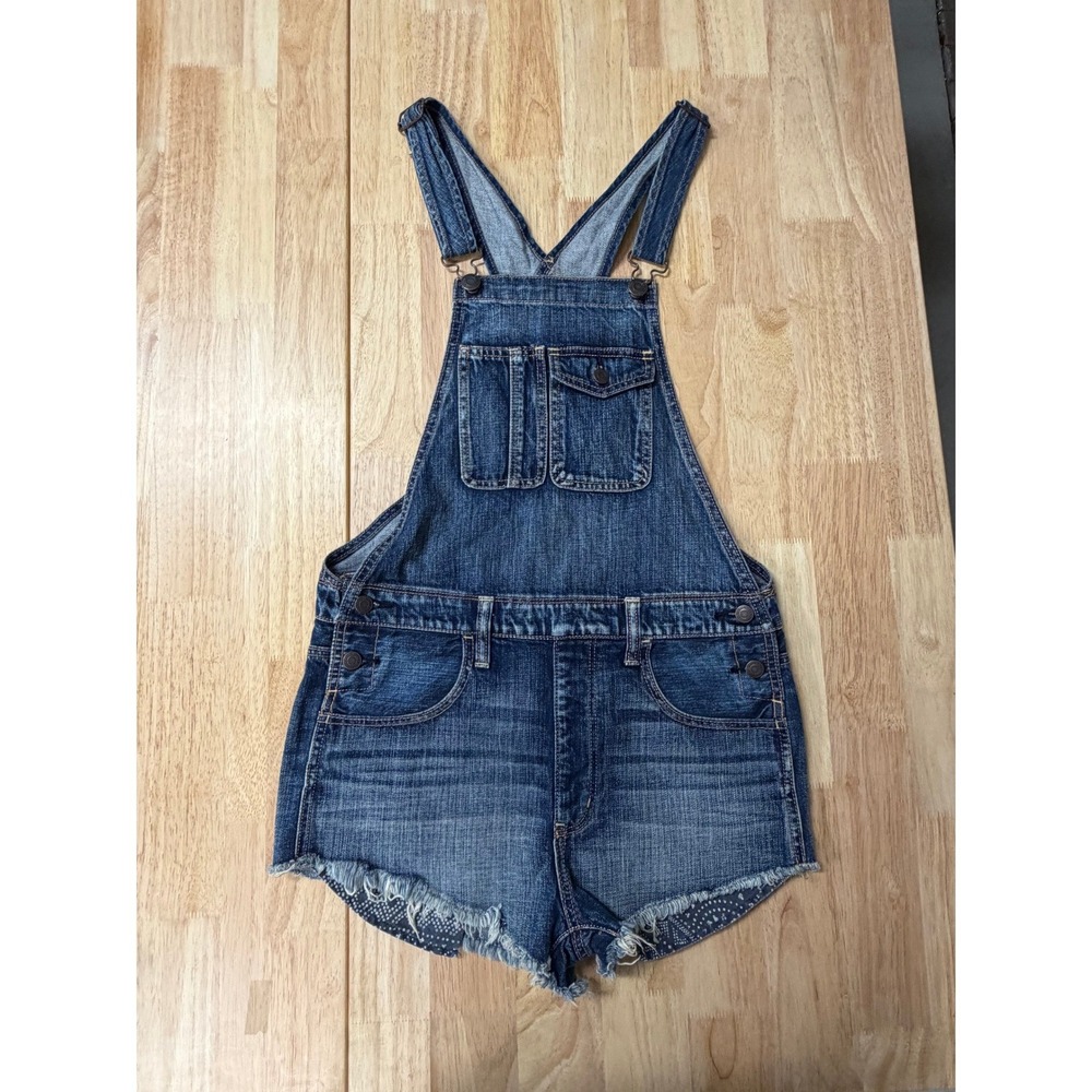 American Eagle Denim Shortalls Medium Wash Frayed Hem Bib Overalls Womens Small
